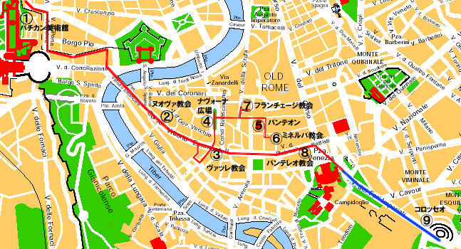 ローマ観光地図 ３日目の行動範囲